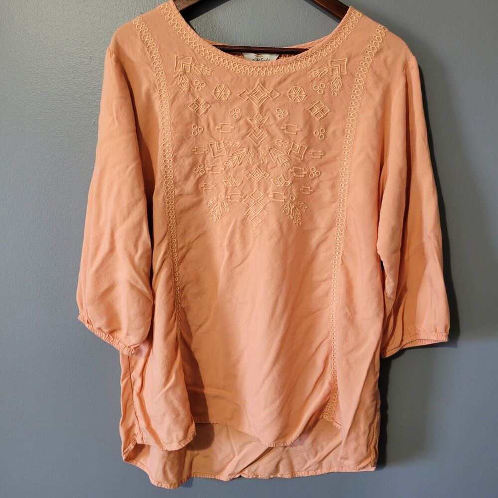 Womens Blouse Size XXL Artsy Embroidered Classy Summer Beach Resort 3/4 Sleeve